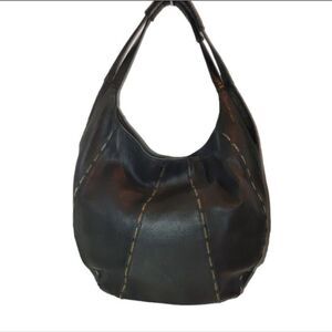 Kelsi Dagger Black Pebbled Leather Hobo Breaded Shoulder Bag, Large